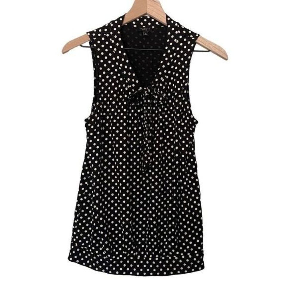 Talbots Medium Black White Polka Dot Dressy Tank Top Blouse Sleeveless Shirt
